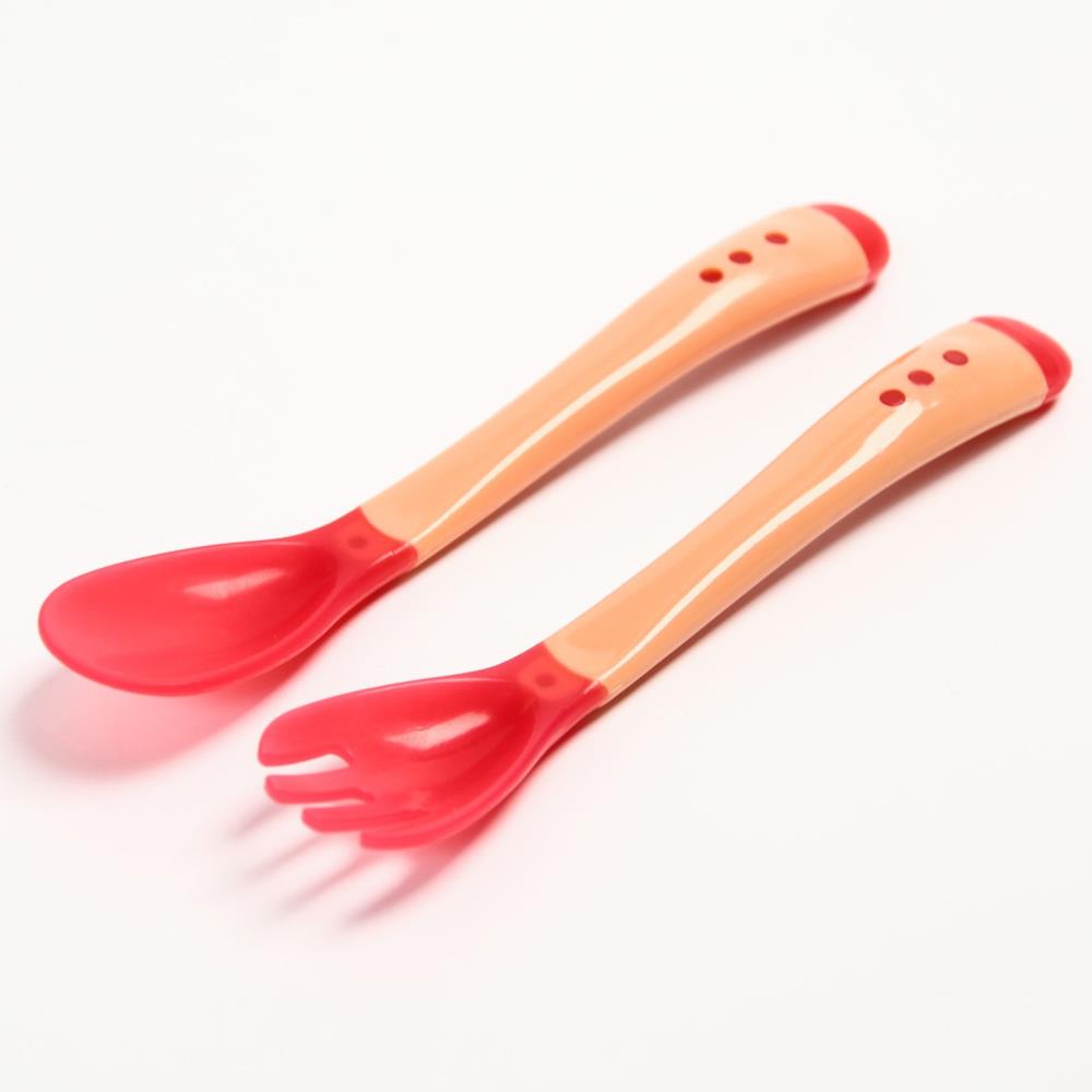 Набор приборов для кормления: термовилка и термоложка, 2 шт., цвет красно-бежевый артикул анонс 6976606