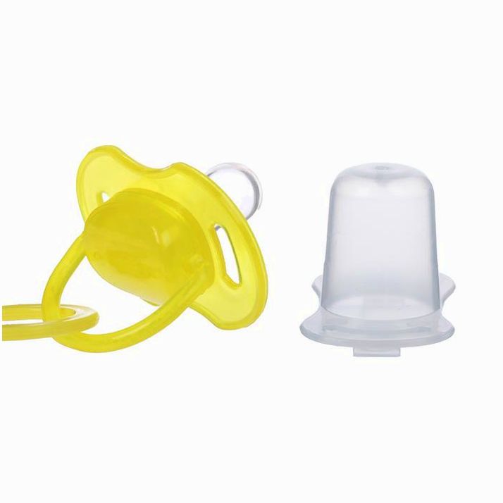 № 2300111 Пустышка силиконовая классическая с держателем и колпачком, от 0 до 6 мес., цвет жёлтый