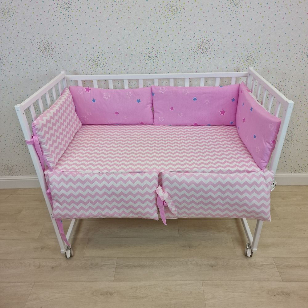 Бортик из 6 (0кв+6пр) подушек по всему периметру кроватки (бязь + синтепон) артикул анонс 962_05