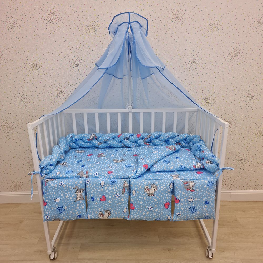 № 1154-0-1 КПБ 11 пр (балдахин + борт + пододеяльник + одеяло + наволочка + подушка + простынь (бязь) коса