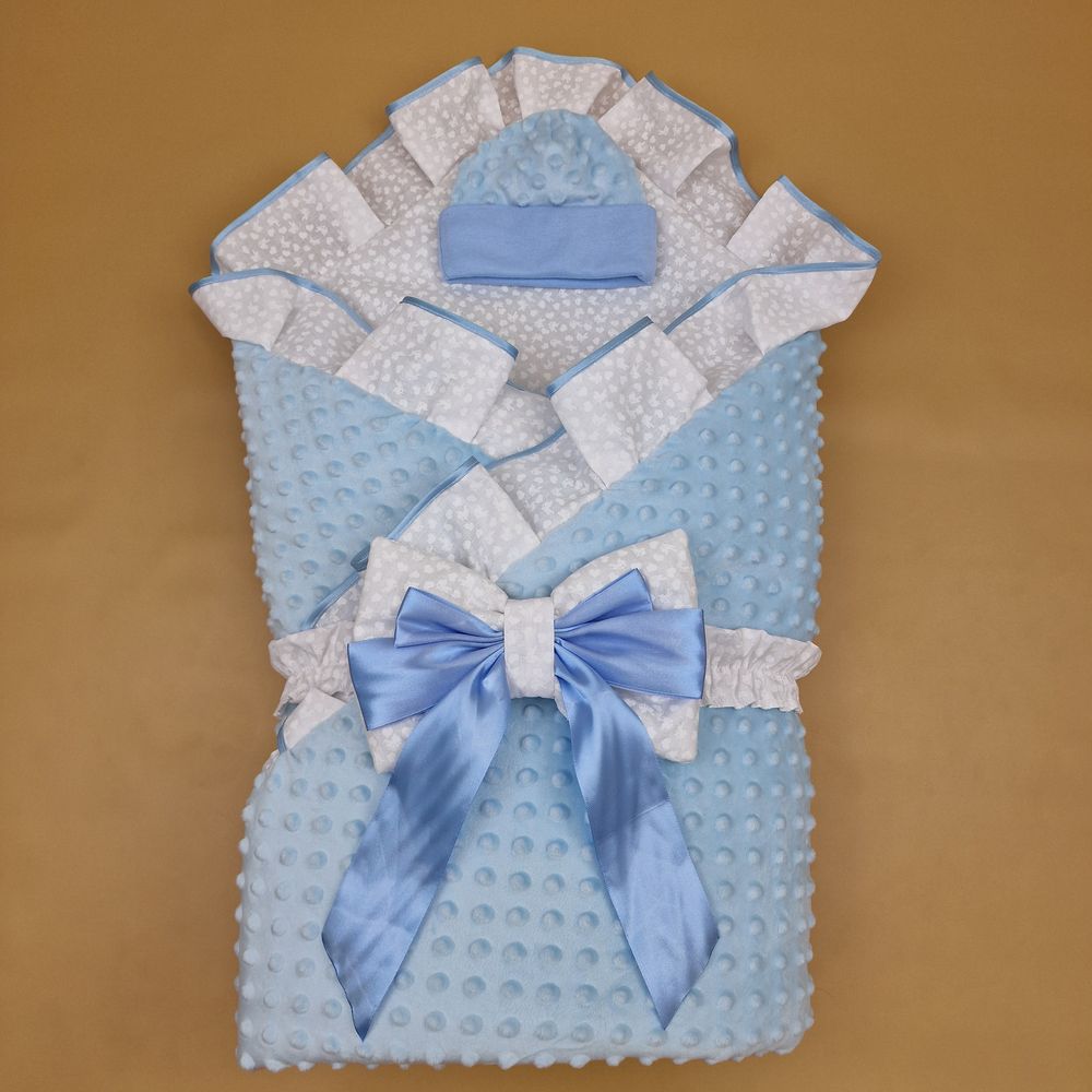 Комплект на выписку 3 пр: одеяло+шапочка+бант (двухсторонний) артикул анонс 1877в-1-1_у_13