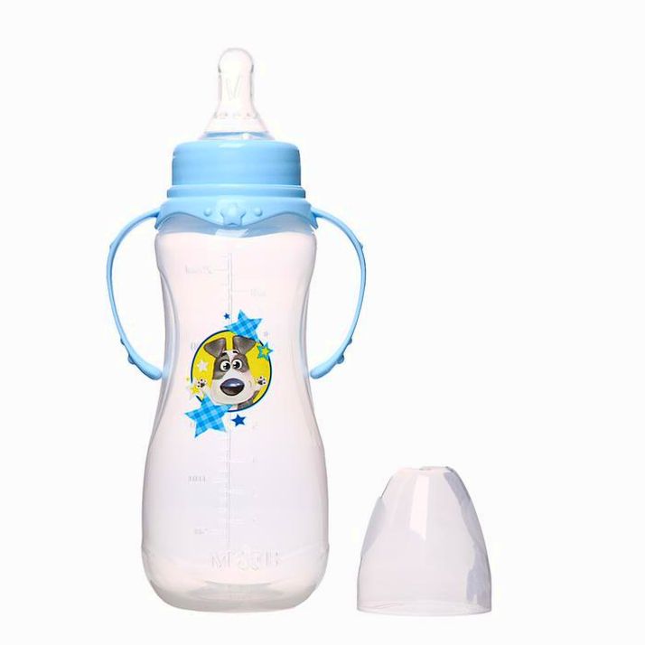 № 2969806 Бутылочка «Собачка Джекки», клас горло, приталенная, с ручками, 250 мл, от 0 мес, цвет голубой