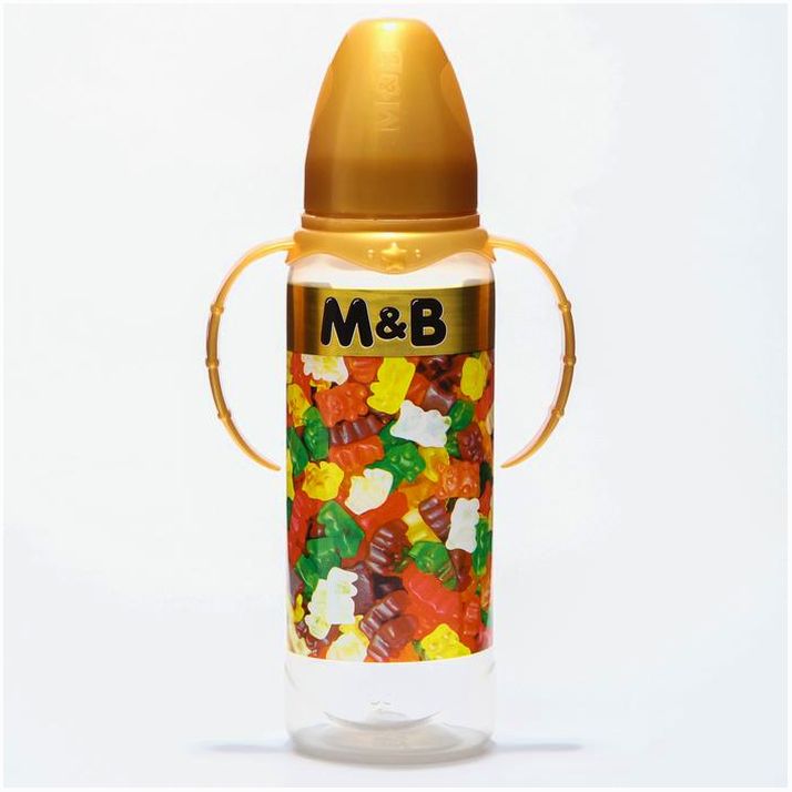 № 5399869 Бутылочка для кормления «Мармелад M&B», классическое горло, 250 мл., от 0 мес., цилиндр, с ручками