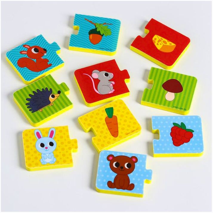 № 5302601 Мягкий пазл для малышей «Кто что ест?», 5 пазлов, Крошка Я