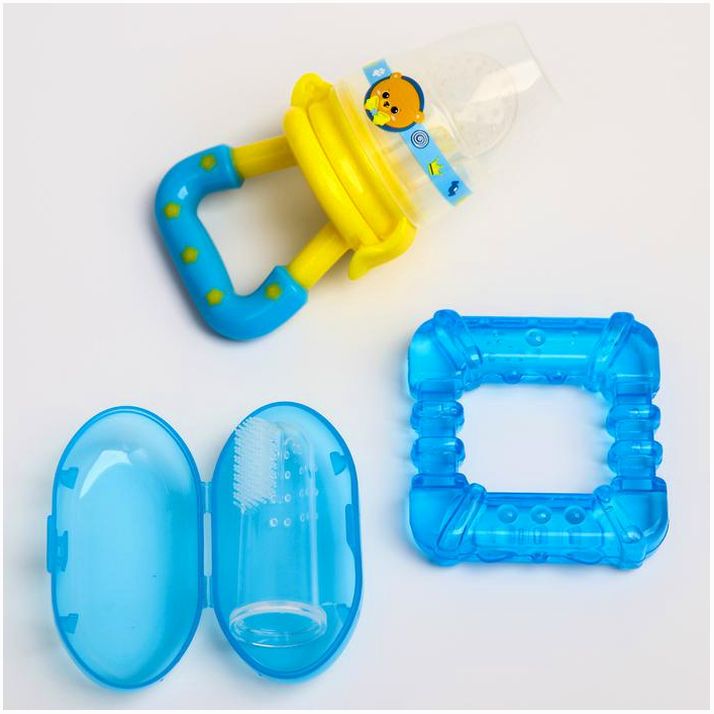 Набор: ниблер для прикорма + зубная щетка на палец в контейнере + прорезыватель «Мишка принц» артикул анонс 5078207