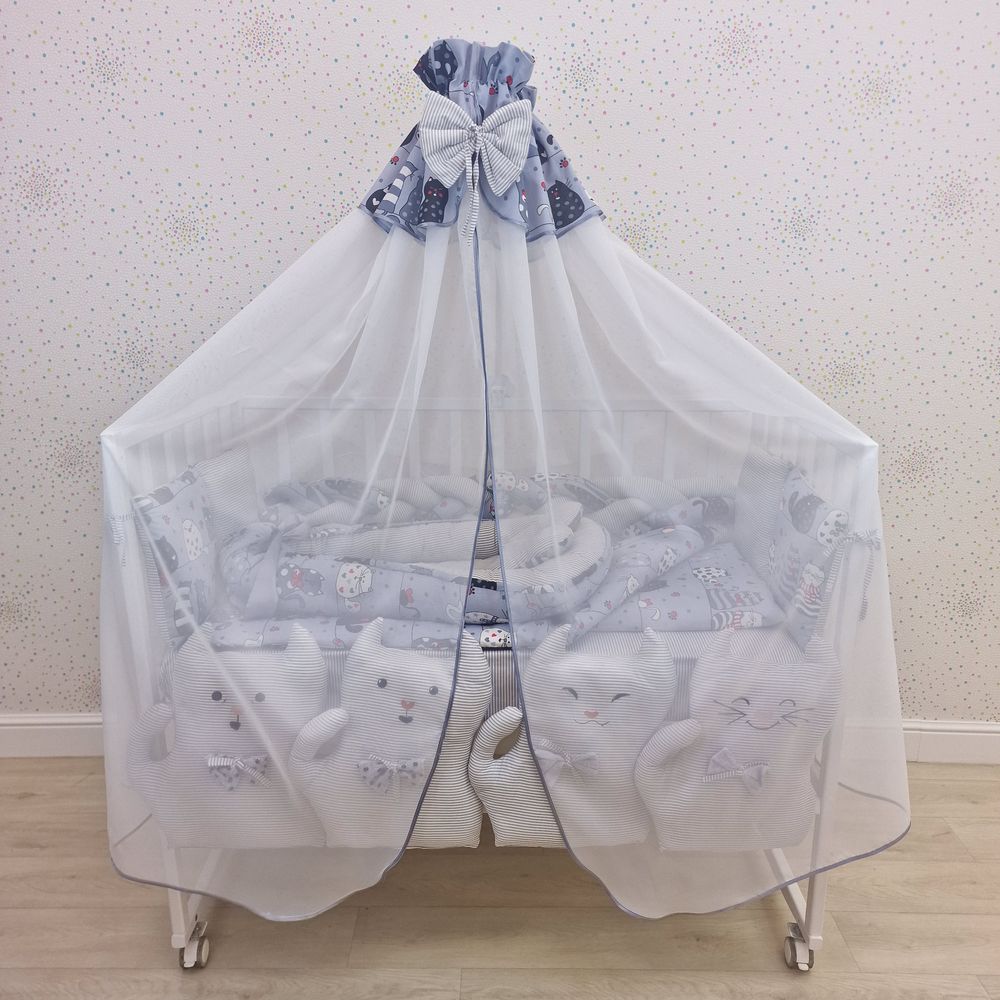 Балдахин с отделкой и оборкой с окантовкой (бязь/сеточка) + бант (бязь) артикул анонс 934_10