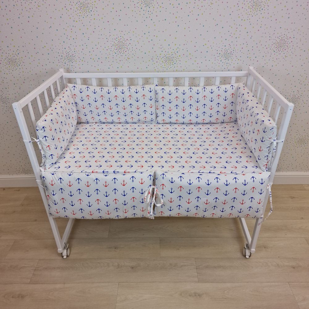 Бортик из 6 (0кв+6пр) подушек по всему периметру кроватки (бязь + синтепон) артикул анонс 962_18