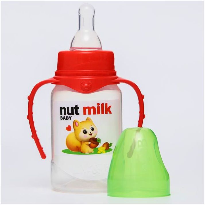 Картинка Бутылочка для кормления Nut milk, классическое горло, от 0 мес, 150 мл., цилиндр, с ручками (№5399858) от магазина Мир детей Товары для Новорожденных