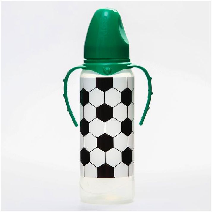 № 5399872 Бутылочка для кормления «Футболист», классическое горло, 250 мл., от 0 мес., цилиндр, с ручками