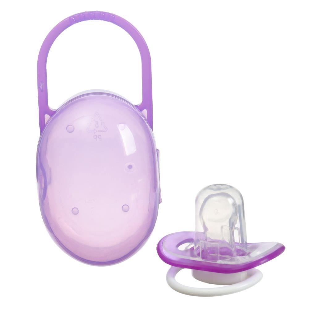 № 10387558 Соска - пустышка силиконовая ортодонтическая, от 3 мес., с колпачком, в контейнере, цвет фиолетовый