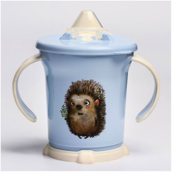 № 4070350 Поильник с ручками, 270 мл, цвет светло-голубой, рисунок МИКС