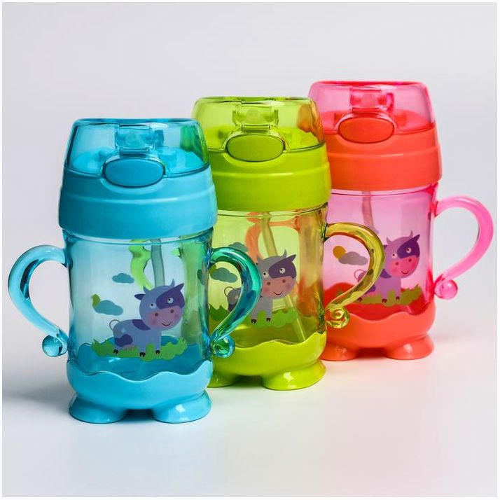 Картинка Поильник с трубочкой 280 мл, с ручками, цвета МИКС (№2793124) от магазина Мир детей Товары для Новорожденных