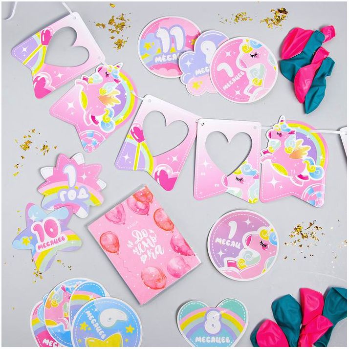 Воздушные шары «Единорожек», фотоальбом, гирлянда, наклейки, 24 предмета в наборе артикул анонс 3840022