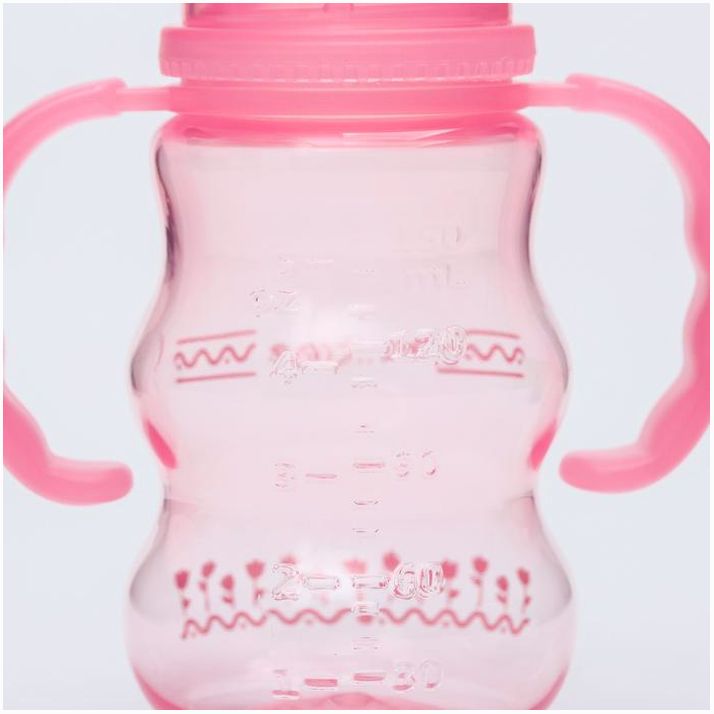Картинка Бутылочка для кормления, с ручками, 150 мл., цвет розовый (№4803512) от магазина Мир детей Товары для Новорожденных