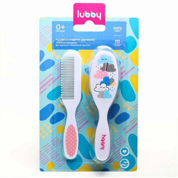 Картинка Расчёска + массажная щётка с натуральной щетиной для волос в наборе «Малыши и малышки», от 0 мес. (№1523004) от магазина Мир детей Товары для Новорожденных