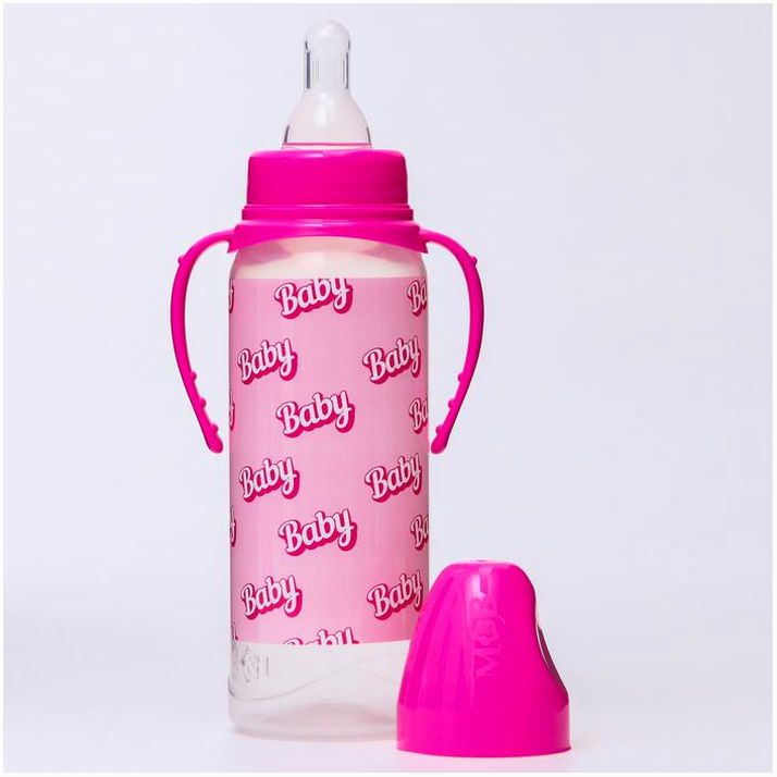 Картинка Бутылочка для кормления Baby, классическое горло, от 0 мес, 250 мл., цилиндр, с ручками (№5399844) от магазина Мир детей Товары для Новорожденных