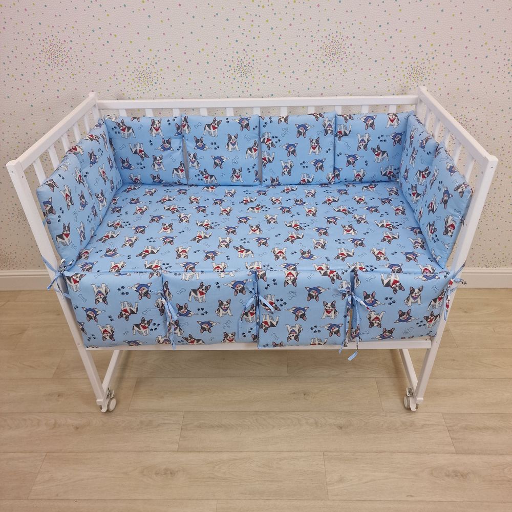 Бортик из 12 подушек по всему периметру кроватки (сатин + синтепон) артикул анонс 961с