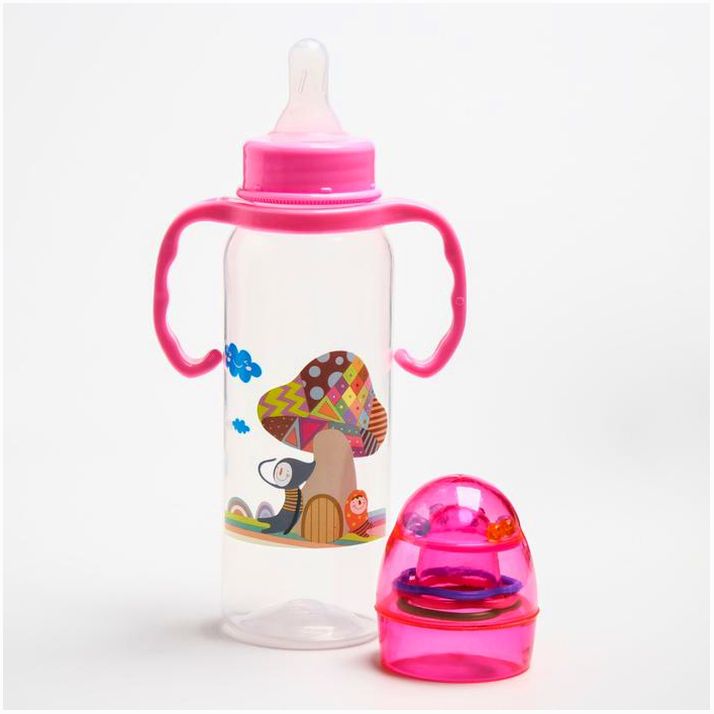 Картинка Бутылочка (крышечка, погремушка), классическое горло, 250 мл., от 3 мес.,средний поток, цвета МИКС (№145001) от магазина Мир детей Товары для Новорожденных