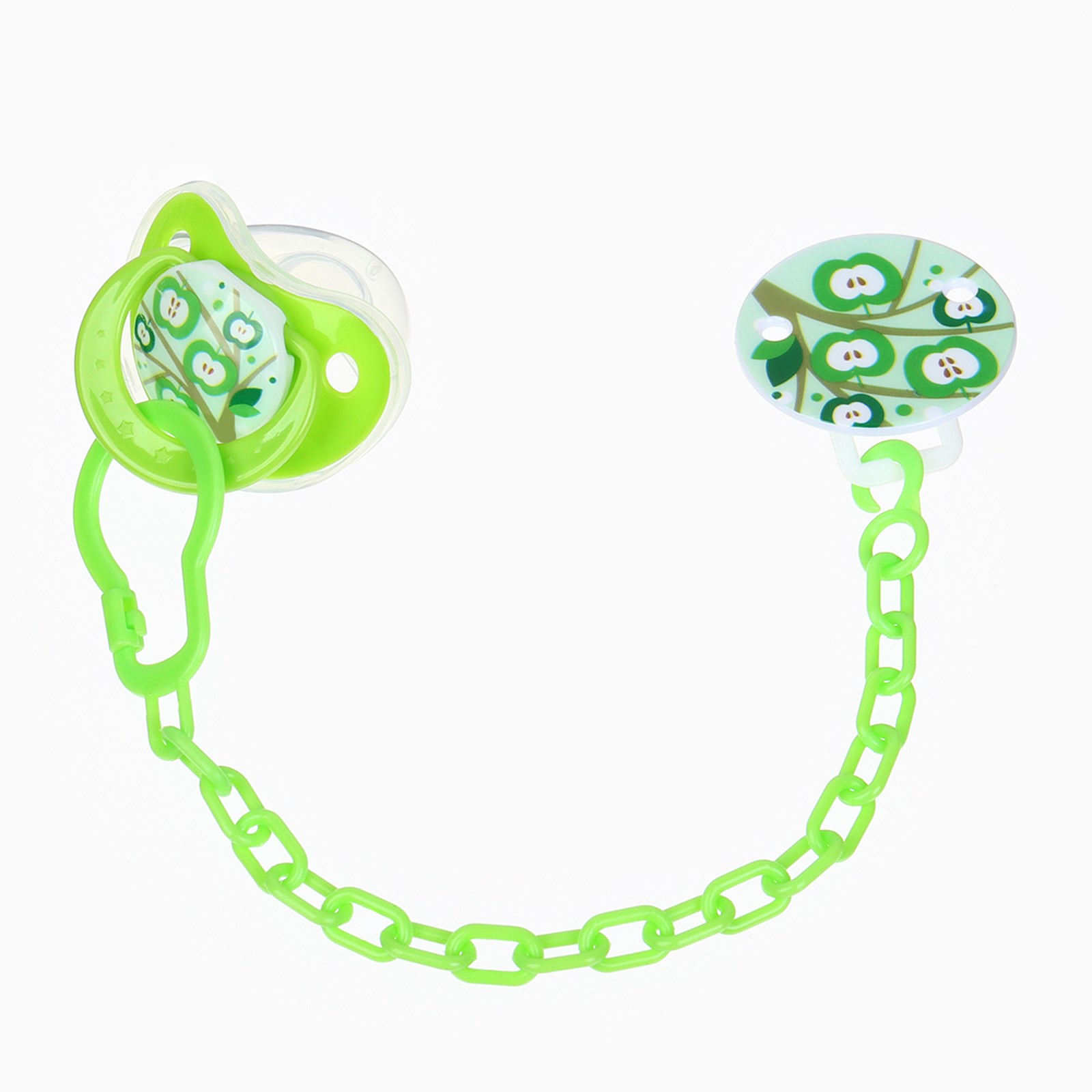 № 10852218 Пустышка ортодонт., с колпачком и держателем, от 0 мес., цвет Зеленый / Синий