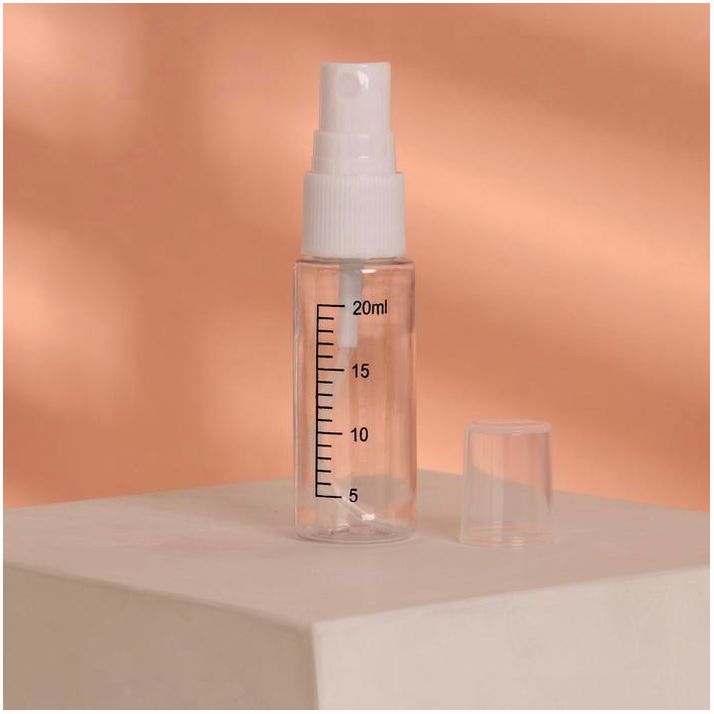 Бутылочка для хранения, с распылителем, со шкалой деления, 20 мл, цвет белый/прозрачный артикул анонс 2294458