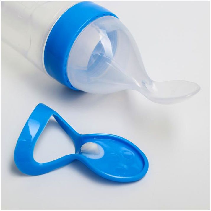 № 1275055 Бутылочка для кормления с ложкой, силикон, от 5 мес., 90 мл., цвет МИКС