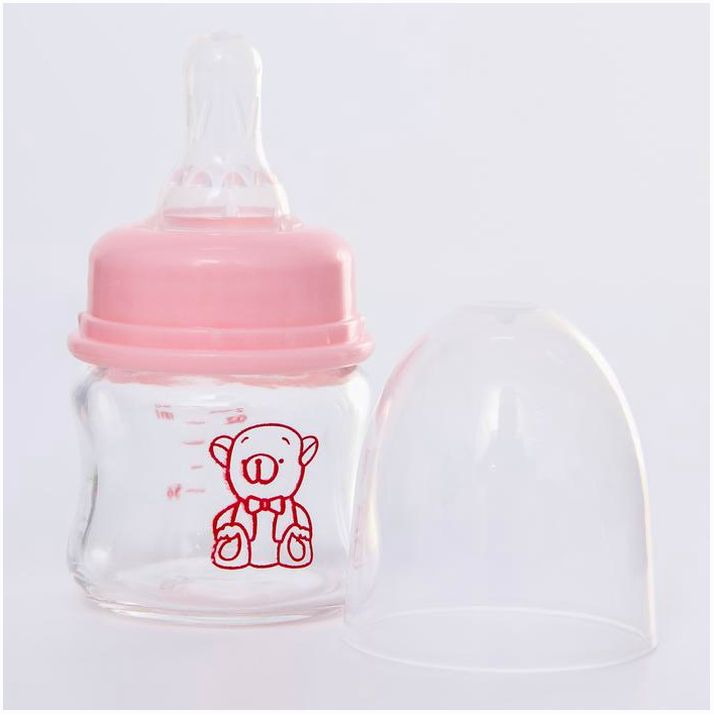 Картинка Бутылочка для кормления «Мишка малыш», классическое горло, стекло., 60 мл., от 0 мес., цвет розовый (№4729894) от магазина Мир детей Товары для Новорожденных