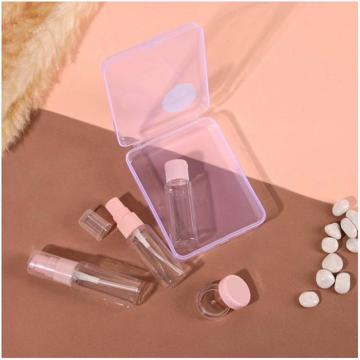 Набор для хранения в футляре, 4 предмета, цвет прозрачный/розовый артикул анонс 4433081