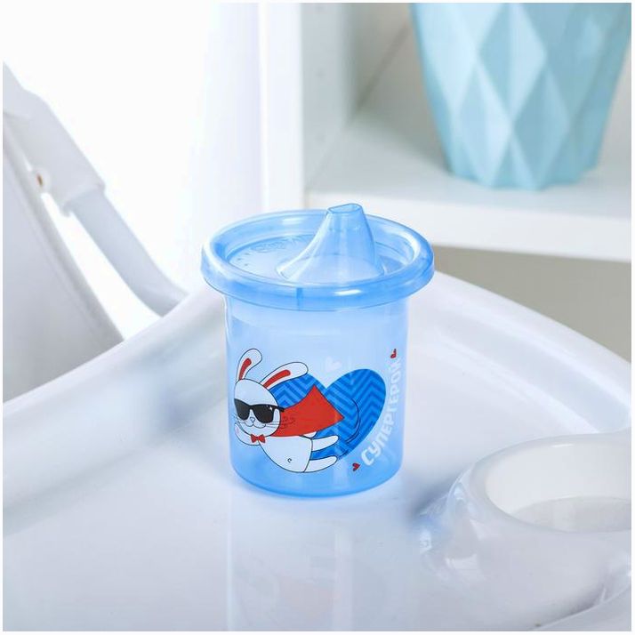 № 3721459 Поильник детский «Зайка супергерой!», с твёрдым носиком 200 мл, цвет голубой/синий