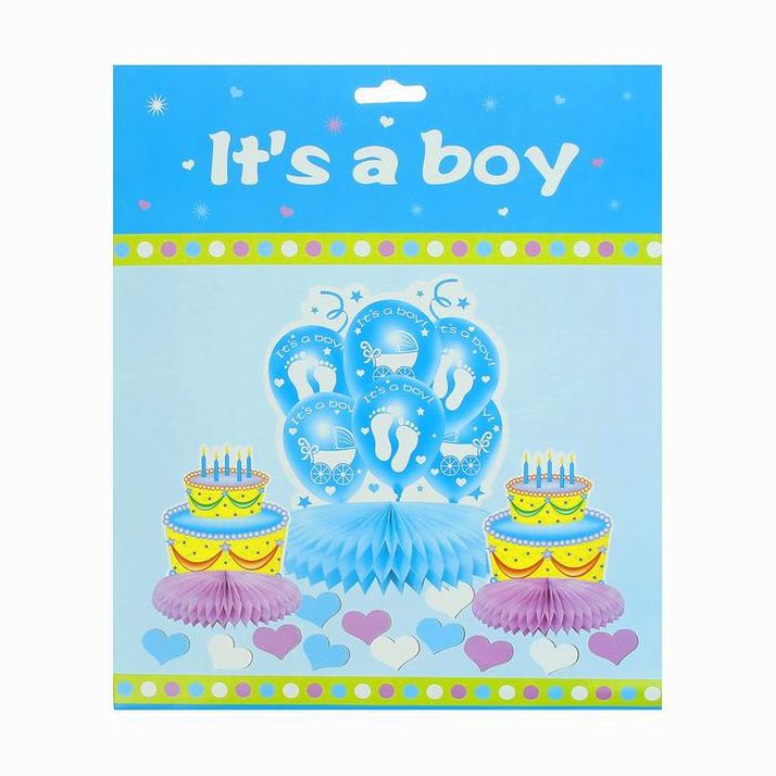 № 1236914 Бумажное украшение для стола «С рождением малыша», тортики, сердечки, набор 3 шт.