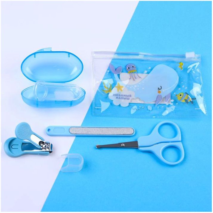 Набор маникюрный детский «Для Малыша», 4 предмета: ножнички, книпсер, пилочка, щётка артикул анонс 3893567