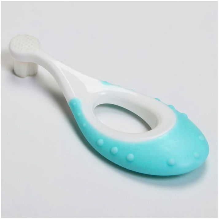 Картинка Детская зубная щетка, нейлон, с ограничителем, цвет бирюзовый (№6929795) от магазина Мир детей Товары для Новорожденных