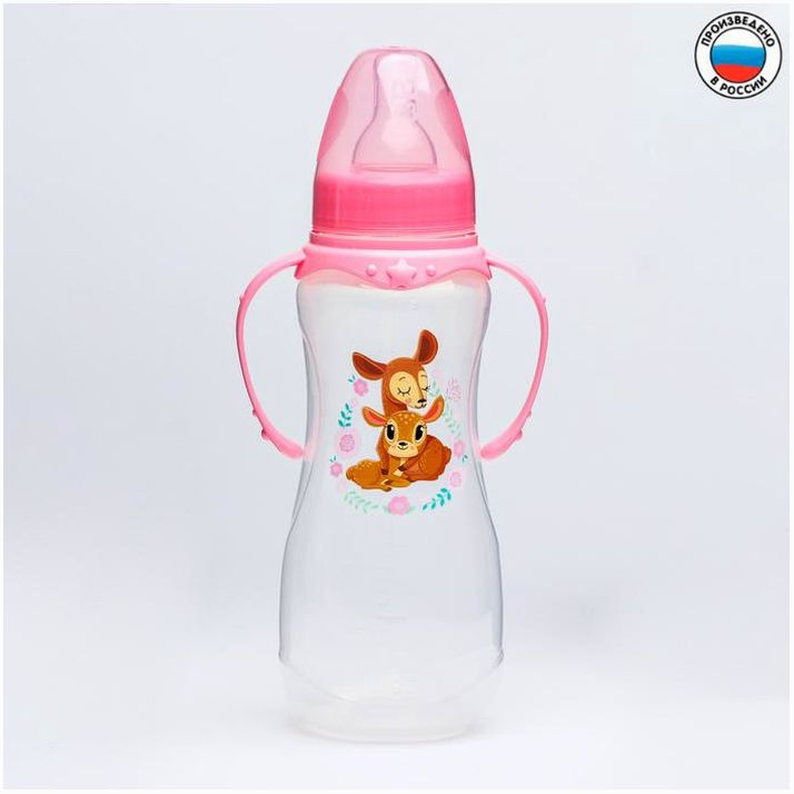 Бутылочка «Оленята: мамы и малыши», классическое горло, 250 мл., от 0 мес., приталенная, с ручками артикул анонс 4644206