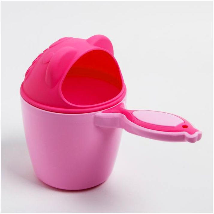 № 4350280 Ковш для купания и мытья головы, детский банный ковшик, хозяйственный «Мишка», 600 мл., цвет розовый