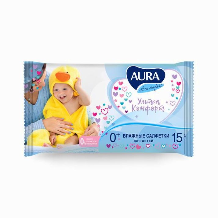 Влажные салфетки Aura Ultra Comfort, детские, 15 шт артикул анонс 784669