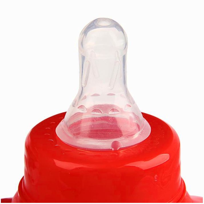 Картинка Бутылочка «Енотик Тобби», клас горло, приталенная форма, с ручками, 250 мл, от 0 мес, цвет красный (№2969832) от магазина Мир детей Товары для Новорожденных