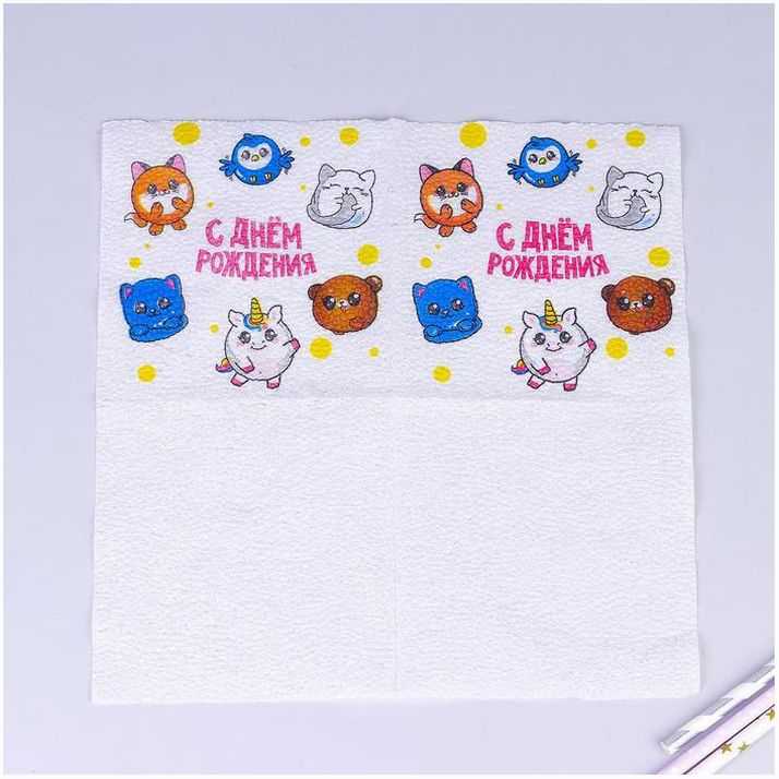 № 5067334 Салфетки бумажные «С днём рождения», сказочные звери, однослойные, 24х24 см, набор 20 шт.