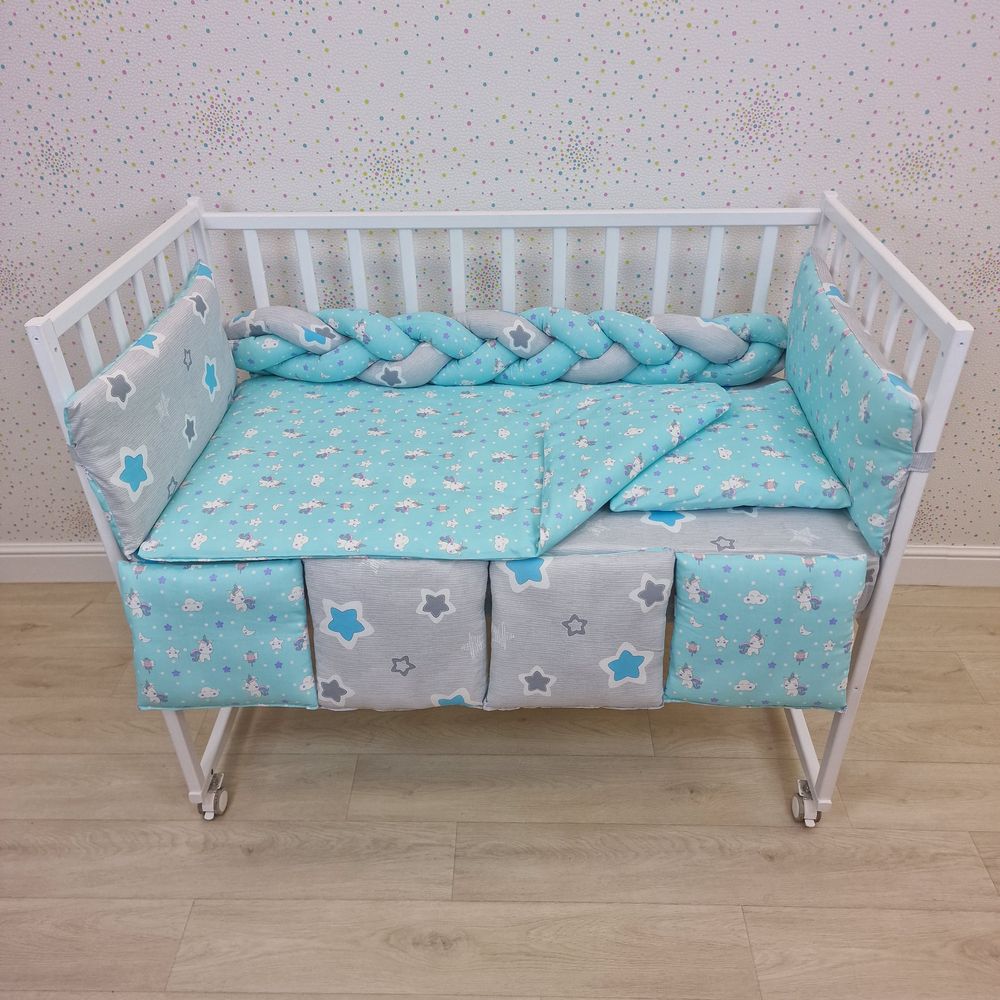 КПБ 14 пр (борт + пододеяльник + одеяло + наволочка + подушка + простынь (бязь) коса артикул анонс 1155-0-1бб_03