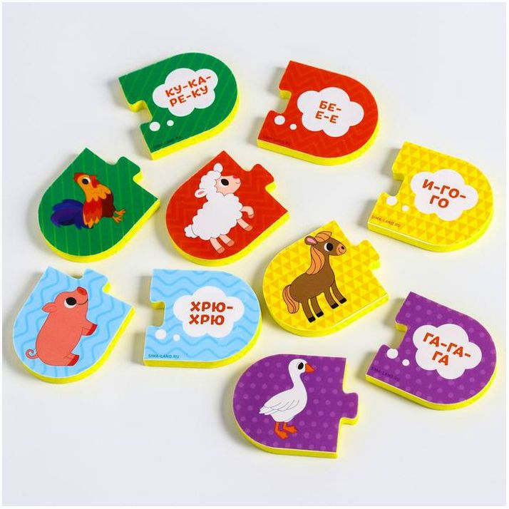 № 5302604 Макси - пазлы для игры в ванне парные «Кто как говорит?», 5 пазлов, 10 мягких деталей