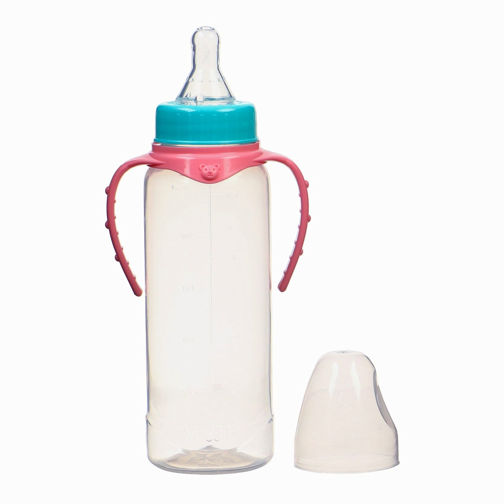 Бутылочка, клас горло, 250 мл, от 0 мес, цилиндр, с ручками, цвет бирюзовый/розовый артикул анонс 9915797
