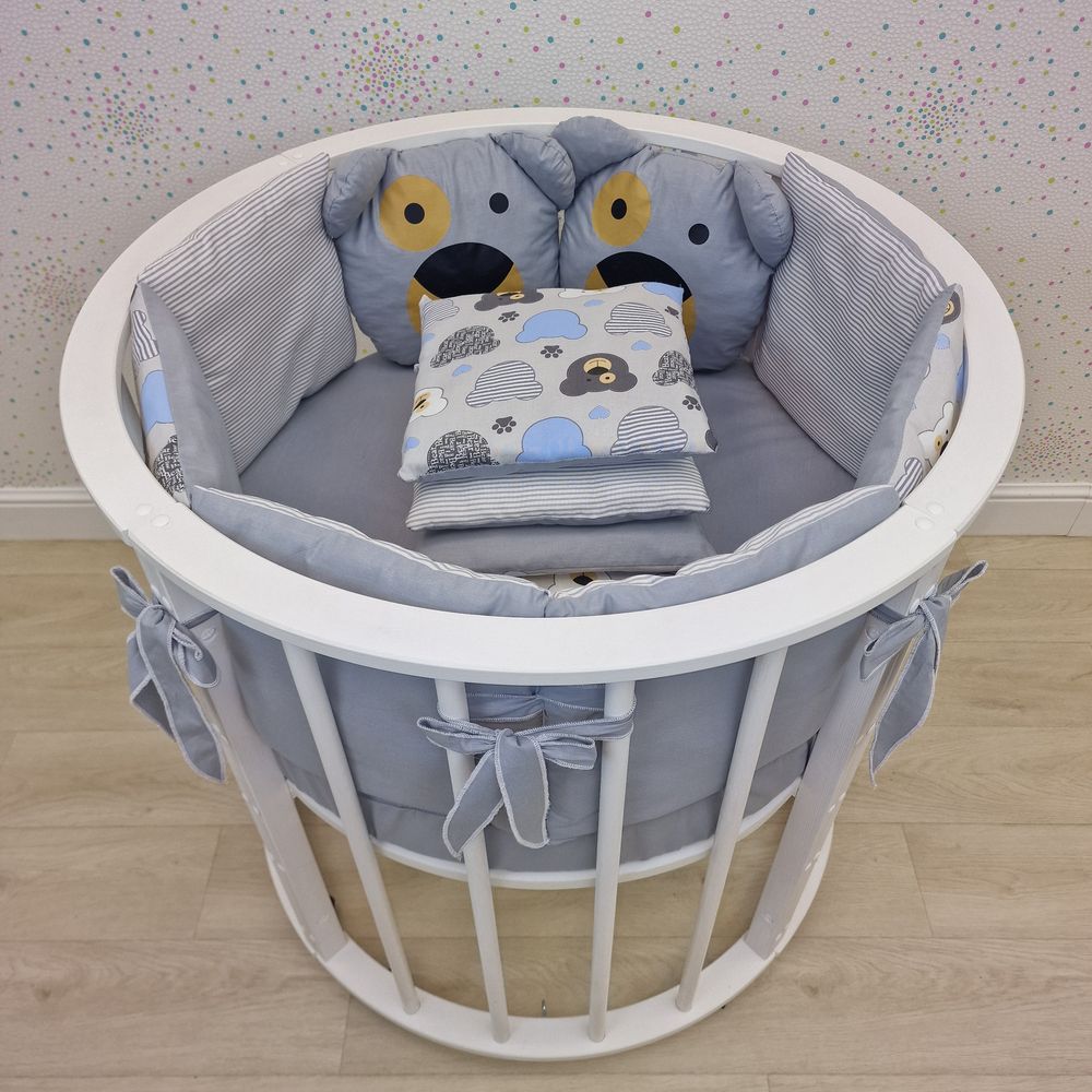 Бортик - 2 мишки + 10 подушек по всему периметру кроватки (бязь + синтепух ш/синтепон) артикул анонс 994_12