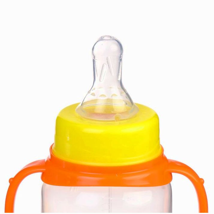 Картинка Бутылочка классическая, с ручками, 250 мл, от 0 мес., цвет оранжевый МИКС (№2969743) от магазина Мир детей Товары для Новорожденных