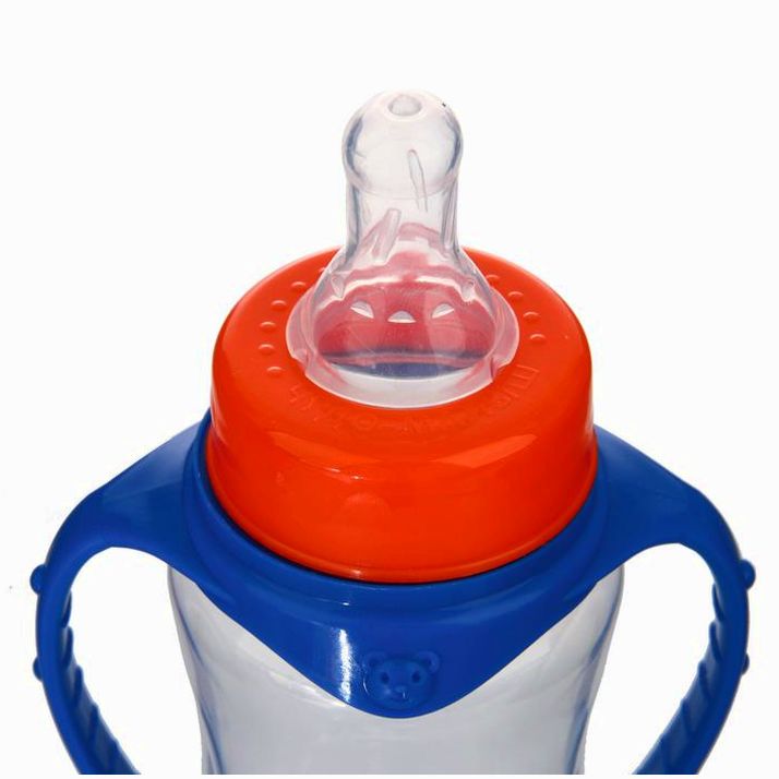 Картинка Бутылочка «Лучший ребёнок», классическое горло, приталенная, с ручками, 250 мл, от 0 мес, цвет синий (№2969819) от магазина Мир детей Товары для Новорожденных