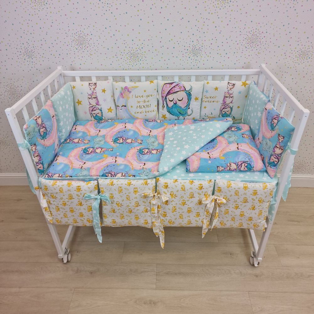 Картинка КПБ 17 пр "купон" (борт 4п+8 + одеяло + подушка + постельное белье (бязь/перкаль) 12кв (№К207_4а8бб) цвета в ассортименте от магазина Мир детей Товары для Новорожденных