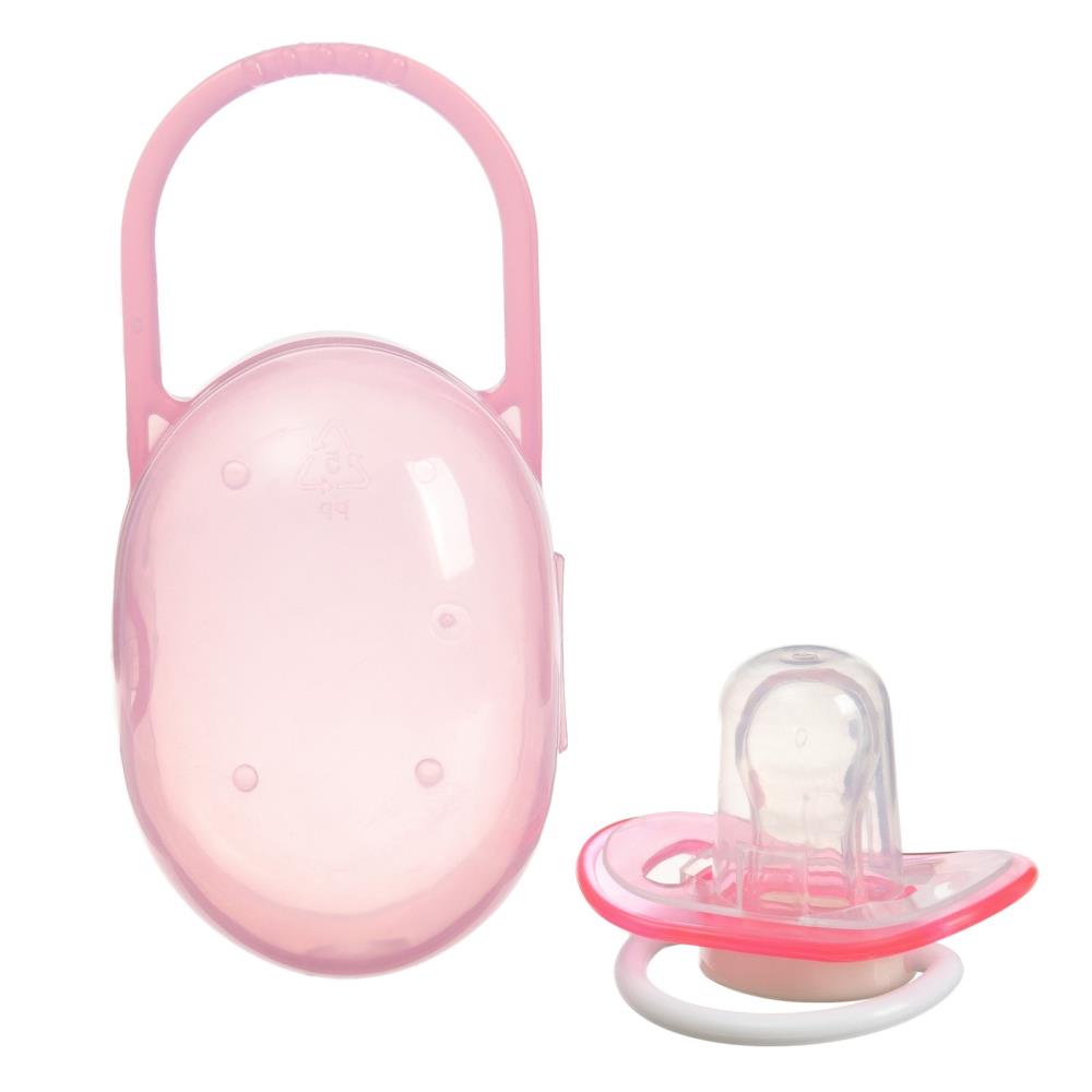 № 10387559 Соска - пустышка силиконовая ортодонтическая, от 3 мес., с колпачком, в контейнере, цвет розовый