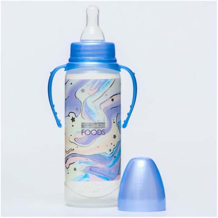Картинка Бутылочка Cosmo Food, классическое горло, от 0 мес, 250 мл., цилиндр, с ручками (№5399843) от магазина Мир детей Товары для Новорожденных