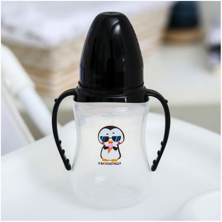 № 4882552 Бутылочка «ТРЕНД. Пингвин», классическое горло, 150 мл., от 0 мес., приталенная, с ручками