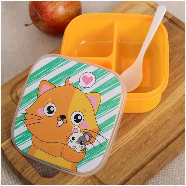 Картинка Ланч-бокс с ложкой «Кот», 400 мл (№3733347) от магазина Мир детей Товары для Новорожденных