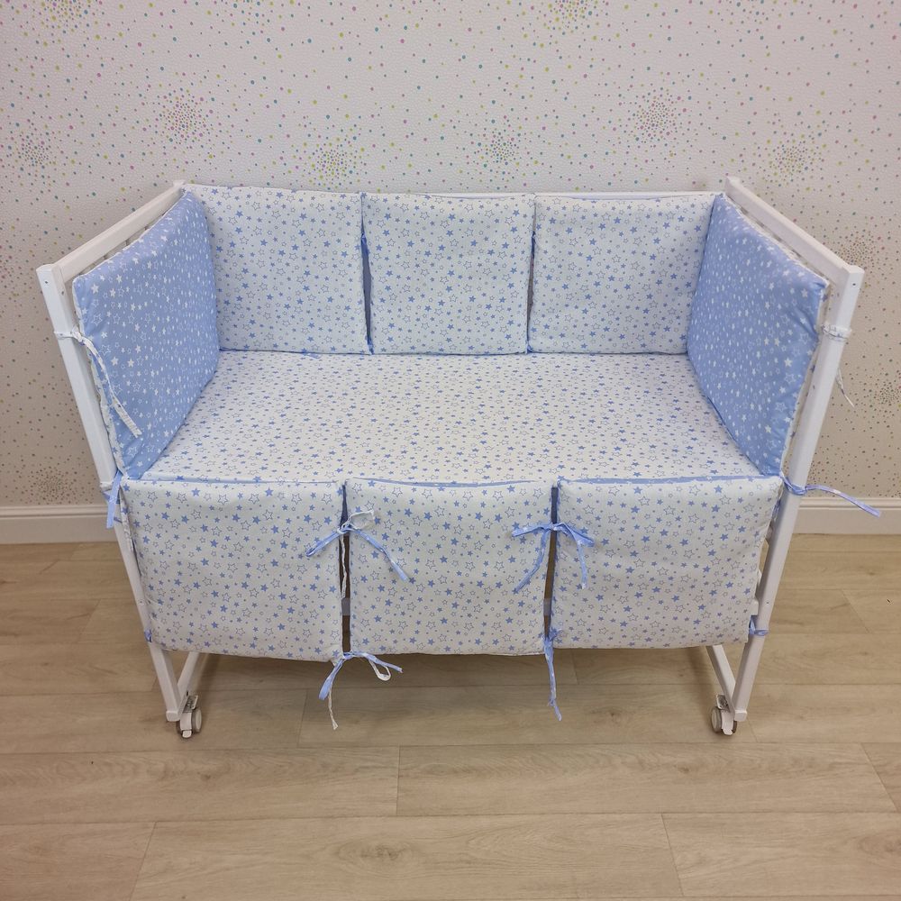 Бортик из 8 (6кв+2пр) подушек по всему периметру кроватки (бязь + синтепон) артикул анонс 949_22