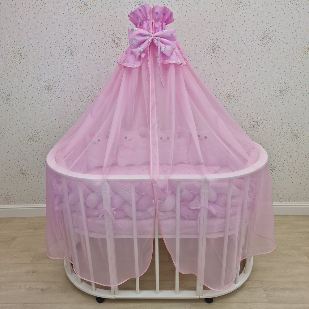 Балдахин с отделкой и оборкой с окантовкой (бязь/сеточка) + бант (бязь) артикул анонс 934_15