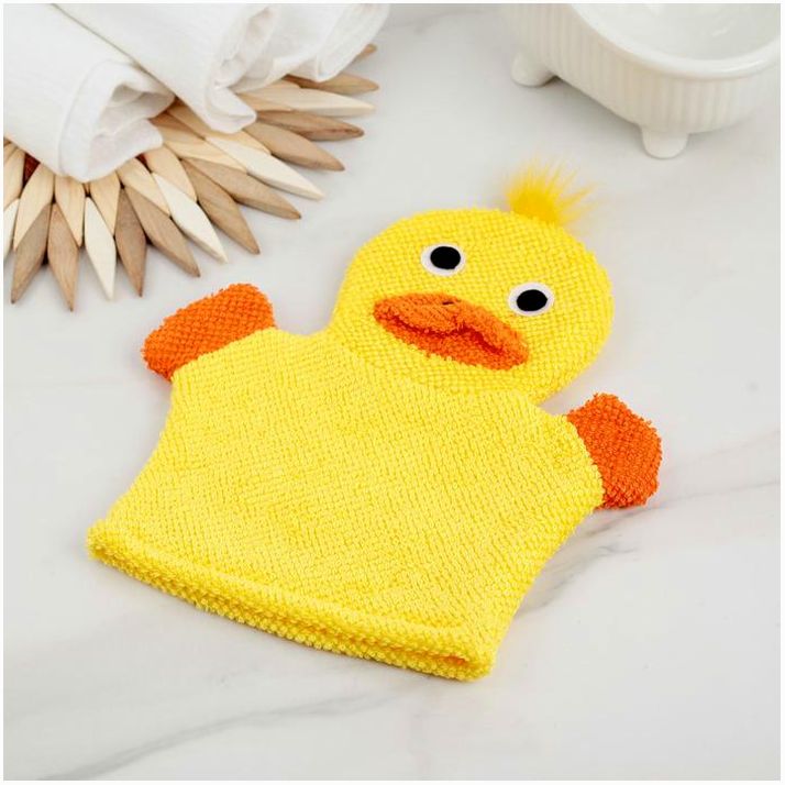 Картинка Мочалка-варежка детская для купания Доляна «Уточка», 21 см (№578730) от магазина Мир детей Товары для Новорожденных